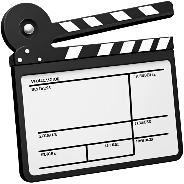 minimalist film clapperboard outline with basic shapes, black lines only, no fill emoji