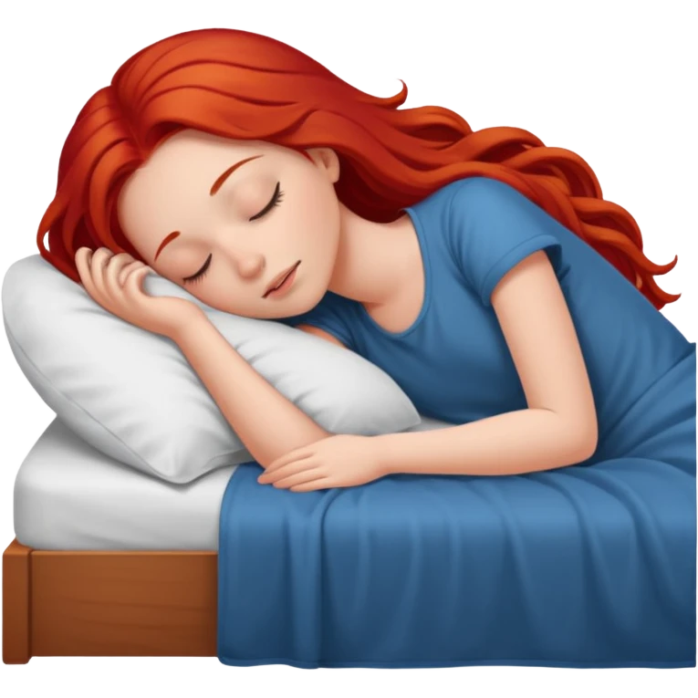 Red long hair girl sleeping in bed alone emoji