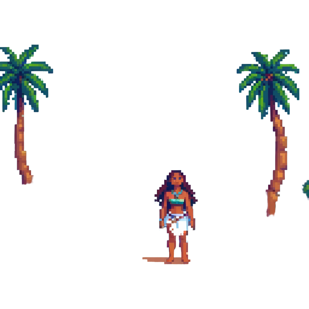 Moana standing on a beach in pixel art style, no background emoji