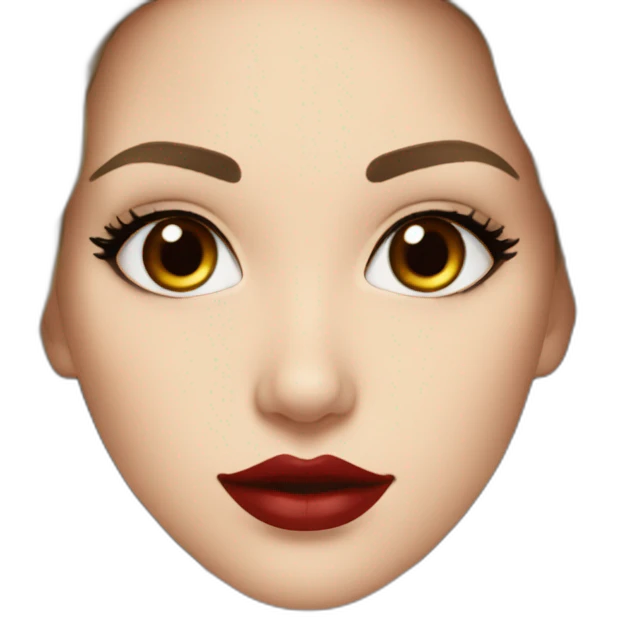 Beautiful young white woman with brown long waved hair brown eyes black eyelashes red lips emoji