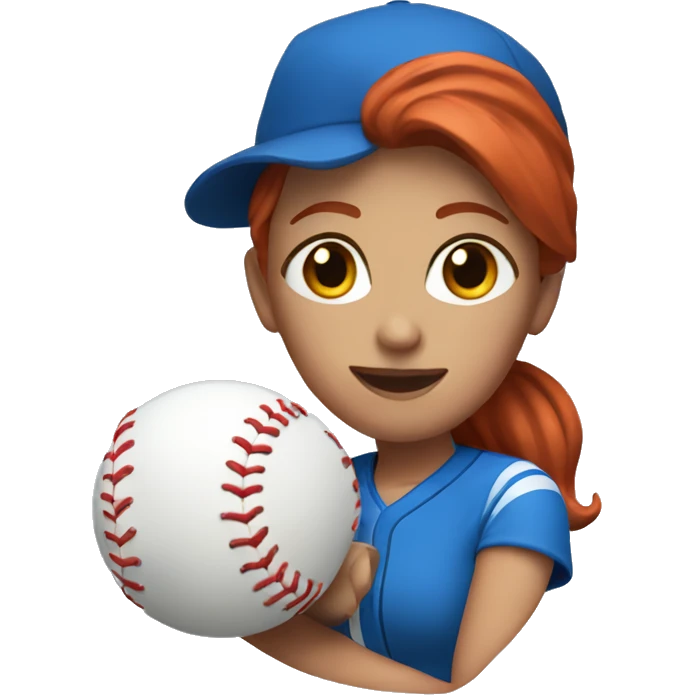female coach with red hair in blue shirt and with a blue baseball  emoji