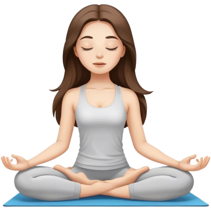 beautiful pale brunette girl with long hair doing yoga with eyes closed emoji