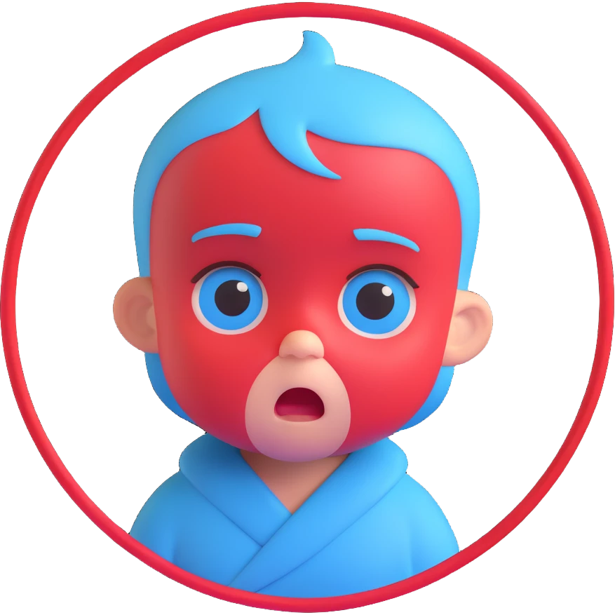 red circle with jealous expression, featuring baby blue highlights, Microsoft 3D Fluent style emoji