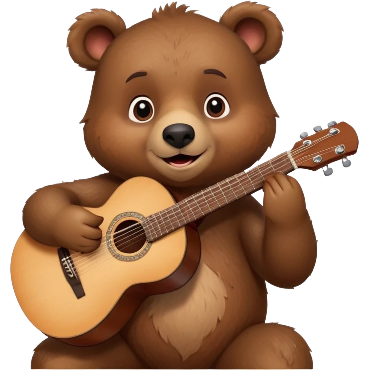 Disney-style cute animated bear playing acoustic guitar  emoji