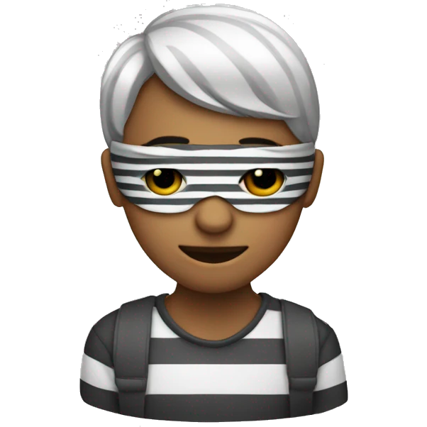 A person wearing stripped shirt and mask around eyes emoji