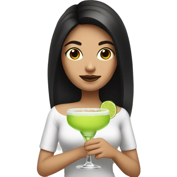 A white girl with dark hair holding a margarita  emoji