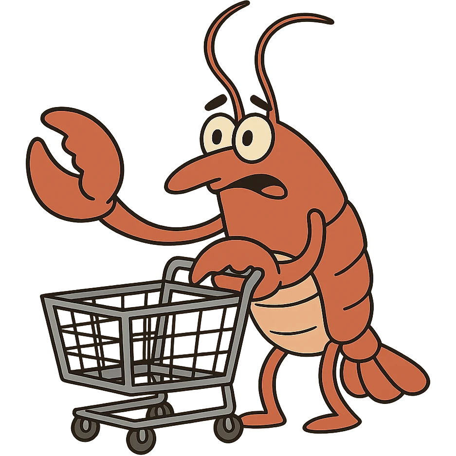 lobster pushing a shopping cart, transparent background emoji