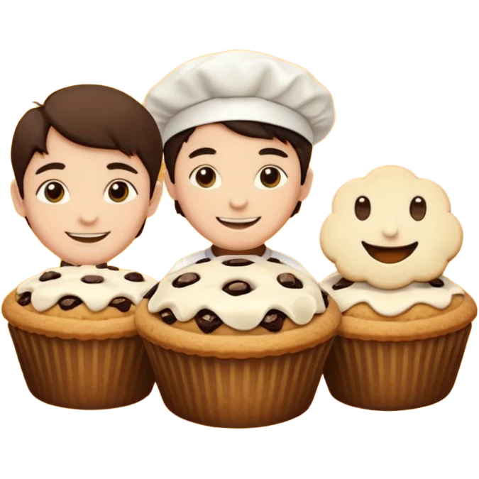 Baking humanless avatar in vibrant style illustration. Pie, cookie, and muffin warm golden tones, simple shapes, flat design, high contrast. emoji