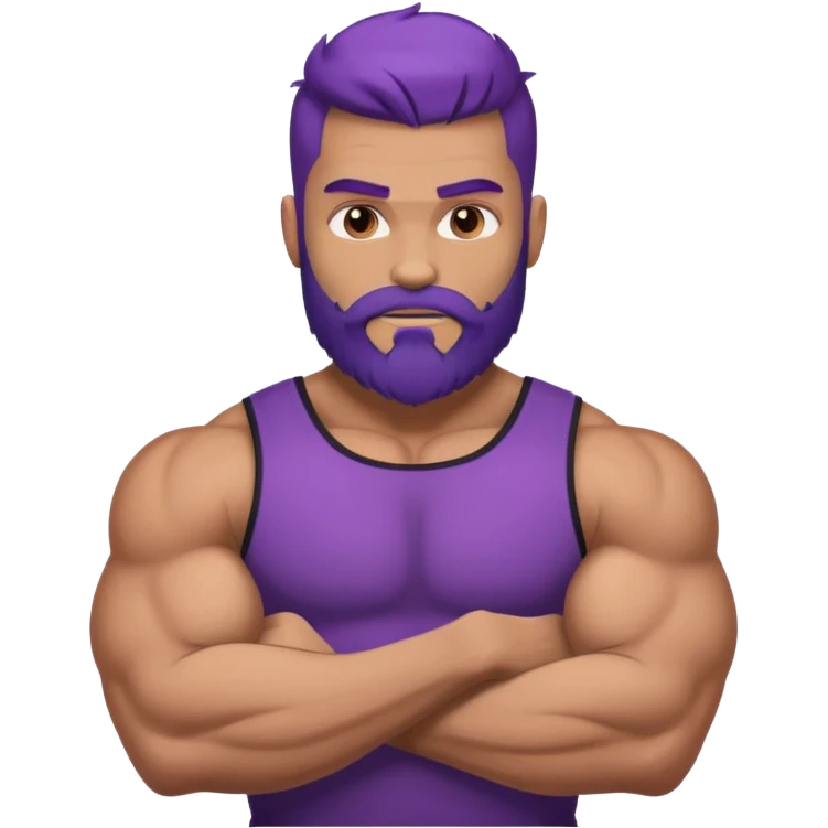 strong muscular man with big bicepts with half dark brown and half purple hair with beard emoji