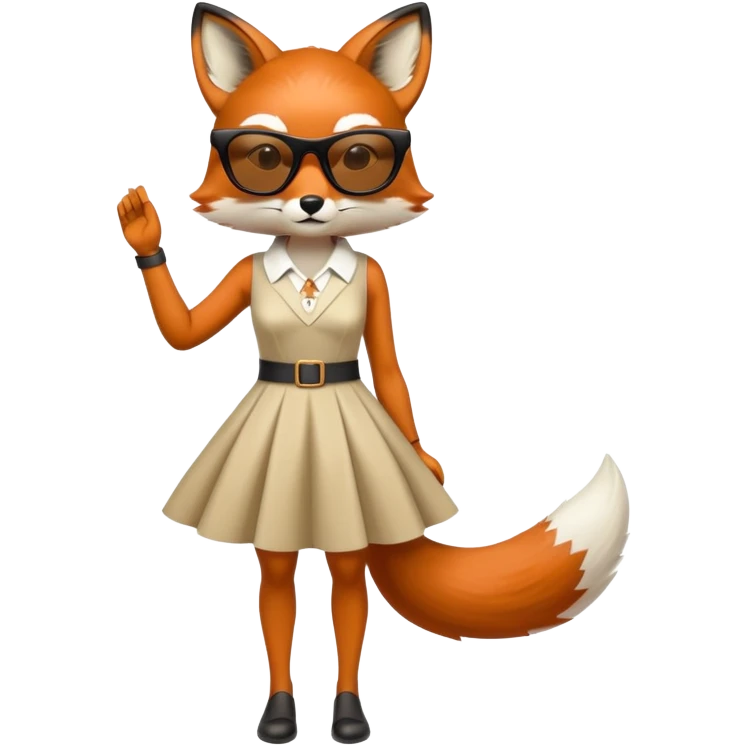 serious anthropomorphised female fox in stylish dress with sunglasses, full-body view emoji