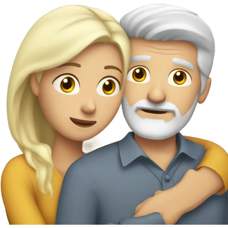 Blonde hair female friend hug comforting grey haired bearded male friend  emoji