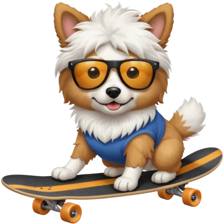 Dog White fluffy skate board sunglasses emoji