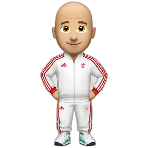 White men going bald but with still some hair in red Adidas tracksuit emoji