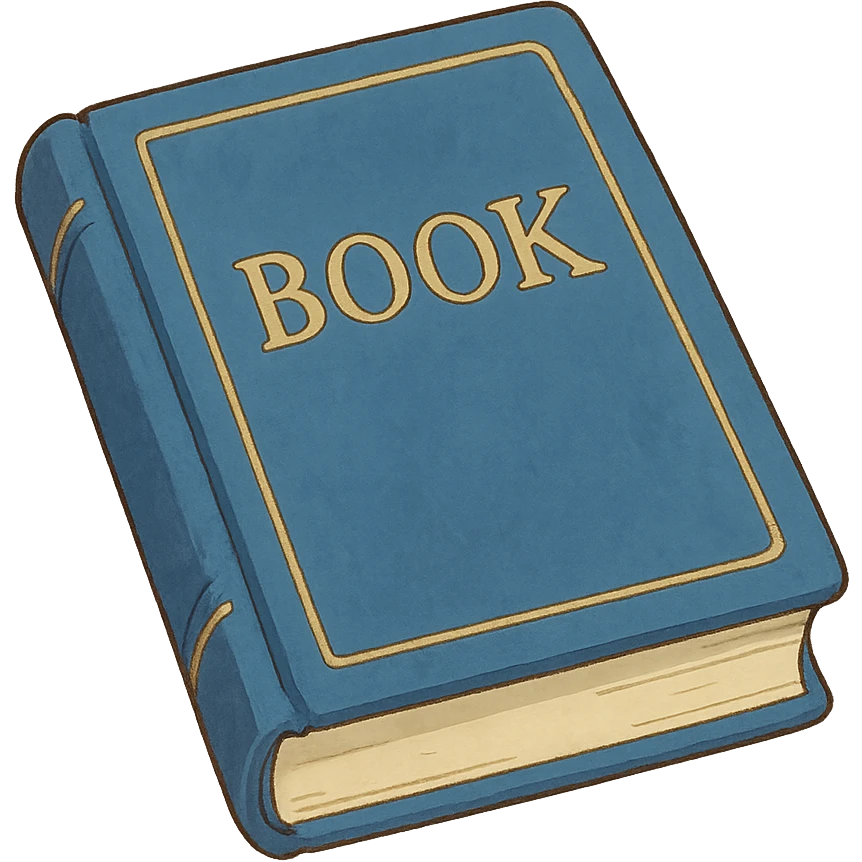 ghibli style closed blue book with gold title emoji