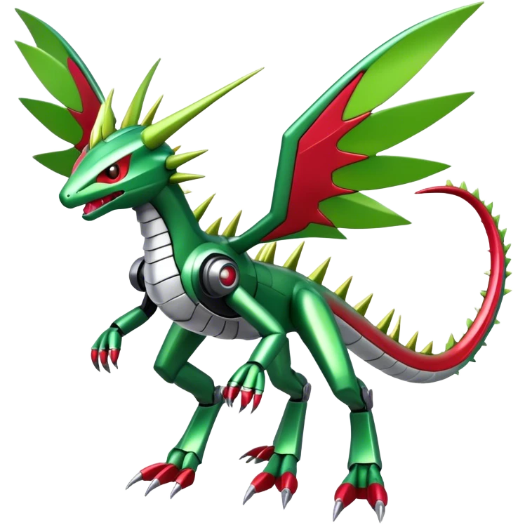 Spiky Cool Edgy shiny colorful Digimon-Fakemon-Flygon-Gabite-Mecha, full body, two legs emoji