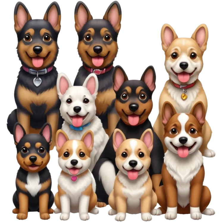 1 german shephard, 1 bulldog, 1 poodle, 1 husky, 1 dachshund emoji