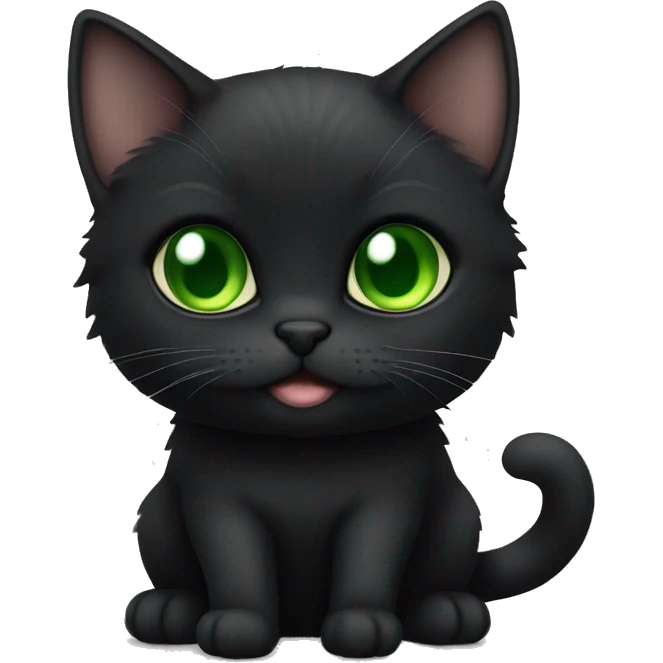 Black munchkin cat sitting with green eyes emoji