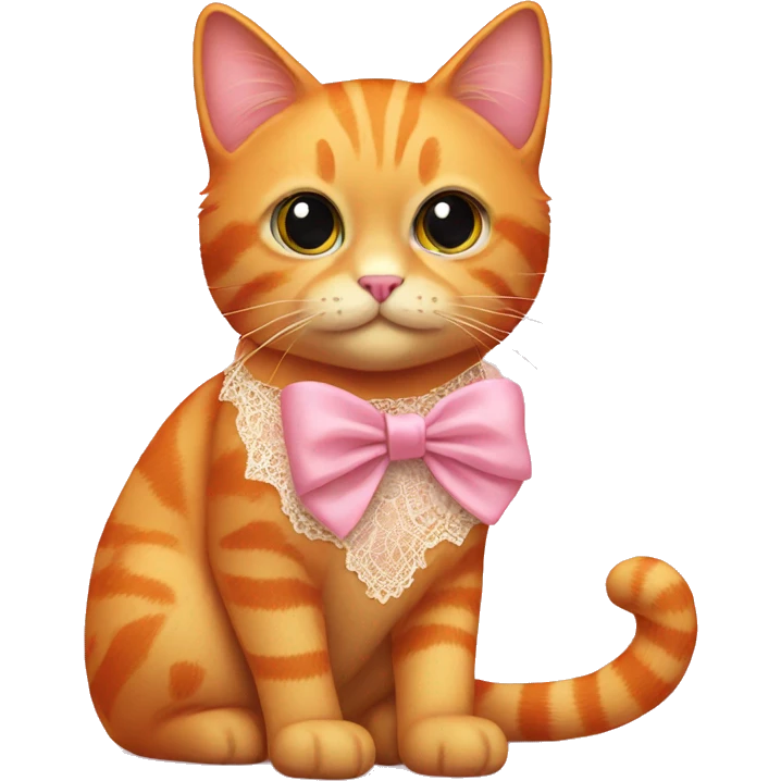 Orange cat with lace pink bow emoji
