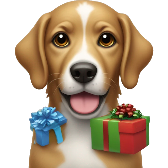 Christmas Dog with present emoji