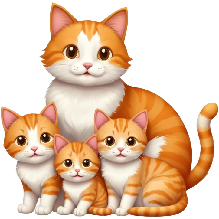 happy mom cat and happy dad cat with four happy kittens emoji