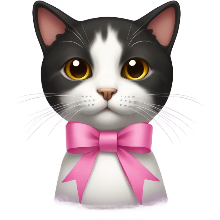 little black-brown cat with pink ribbon emoji