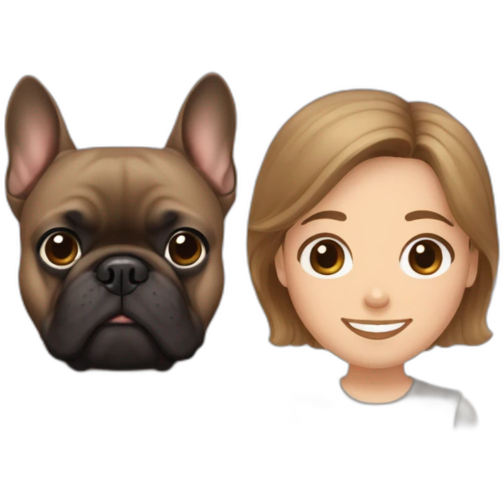 black french bulldog and a man with brown hair and a brown beard with his wife with brownish blonde hair emoji