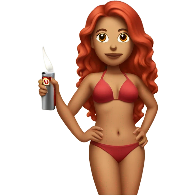 Latina with Long red hair wearing a bikini holding a lighter emoji