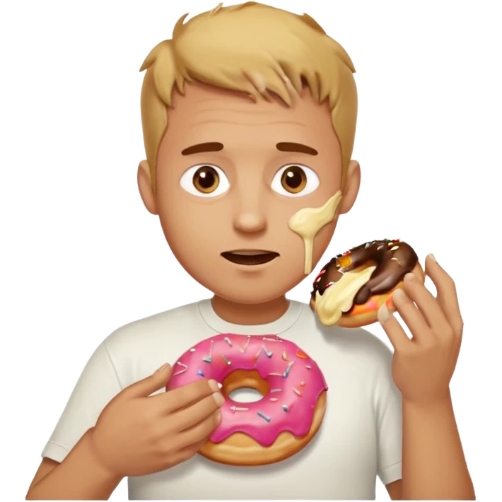 A man messily eating a filled donut, the donut is filled with Boston cream and it’s making a mess everywhere emoji