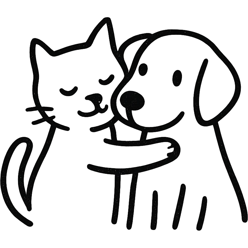 minimalist style cat hugging dog, simple shapes emoji