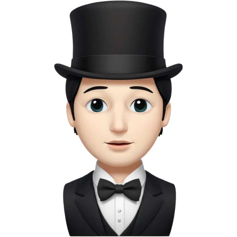 A man with snow white skin, a black half mask with an eye hole, a black top hat, a black vest with a black tie tucked underneath, and a white collared shirt. Closed eyes. emoji