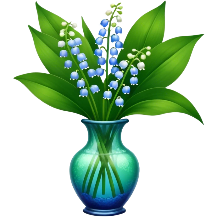 bouquet of blue lily of the valley in a green glass vase  emoji