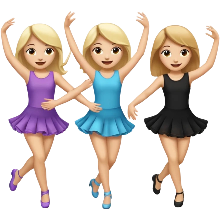 Emoji of 3 Girls dancing one with blonde hair, one tan skin with brown hair and one with black  hair ONLY ONE IS BLONDE emoji