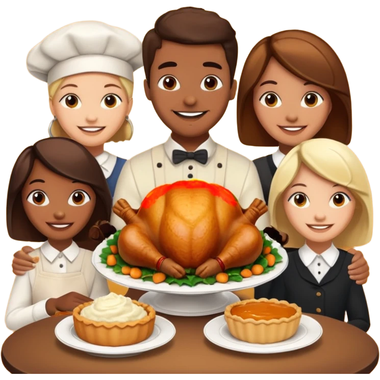 Thanksgiving Dinner with friends of all different races emoji