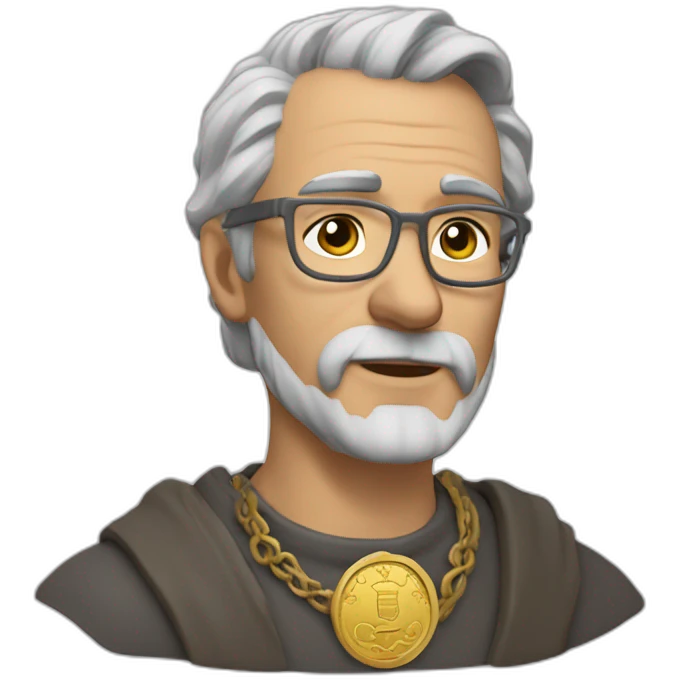 medieval coin engravers guild leader, 50 years old, grey hair, bust, has a necklace with a coin emoji