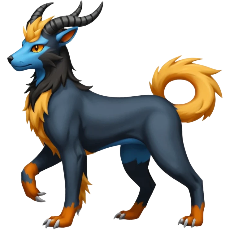 Long-ram-horned Manectric-Houndoom-Luxray-Bobcat-Fakémon-fusion-animal-creature, full body  emoji