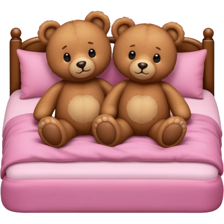 Brown teddy bears cuddling in pink bed emoji