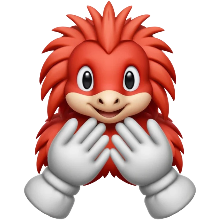 knuckles a red animal with peach arms and white mittens that have no fingers , he’s a echidna with red eyes emoji