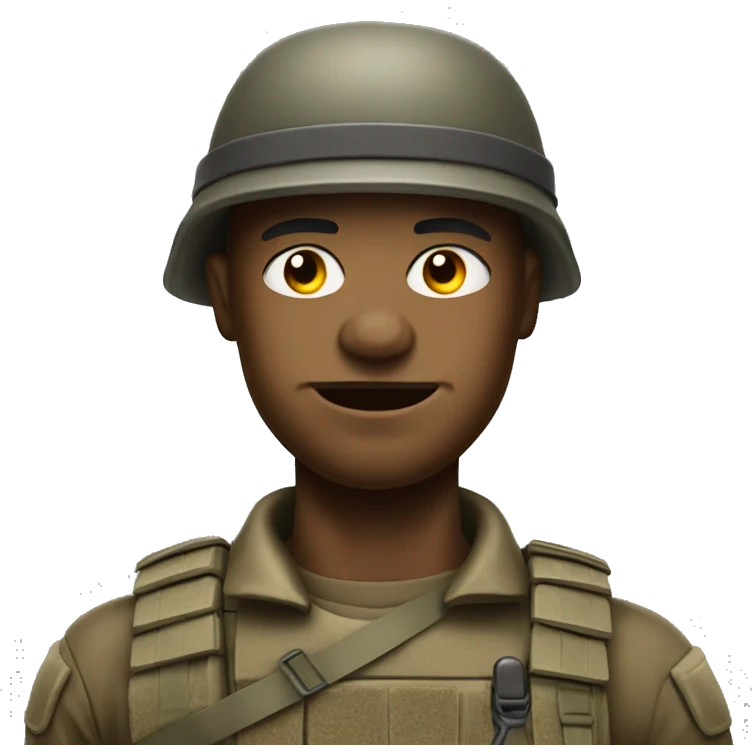 soldier character with a warlike expression and slightly squinted eyes.  emoji