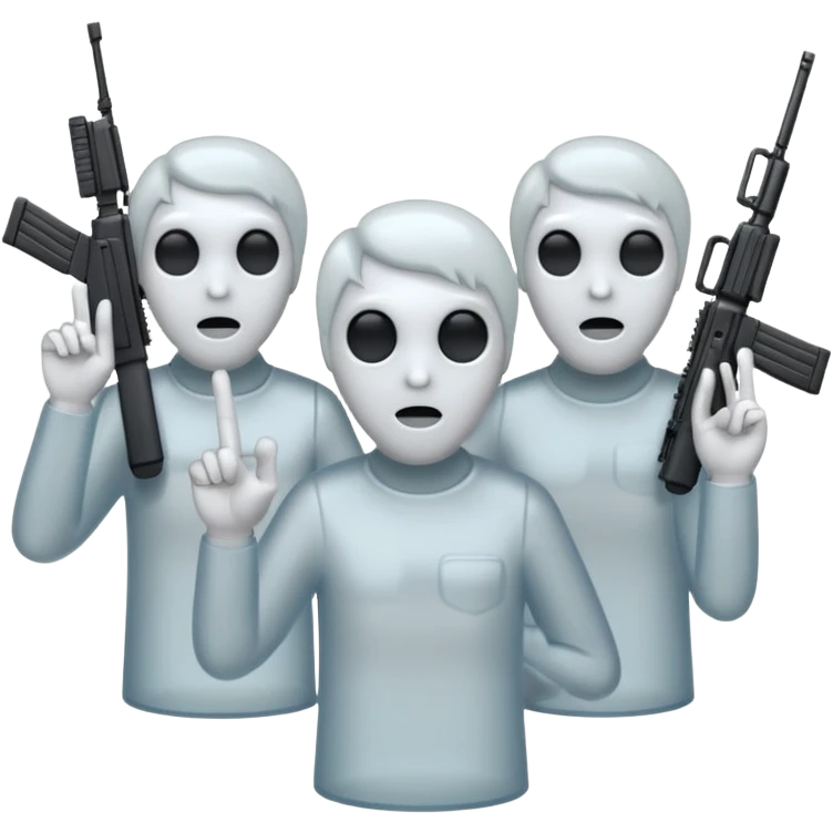 Fantasmas con un fusil moderno y haciendo haciendo en en forma de ✌️ con los dedos emoji