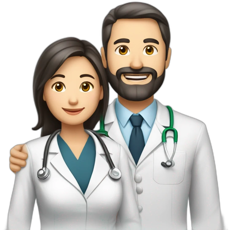 husband middle age trimmed beard business suit and open bible, with wife asian age 55 dark hair nurse uniform nurse caphusband executive caucasi emoji