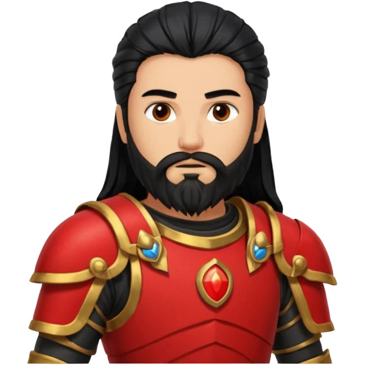 Mars, War God from Rome Mythology with long black hair and beard, red and black outfit, light tan skin emoji