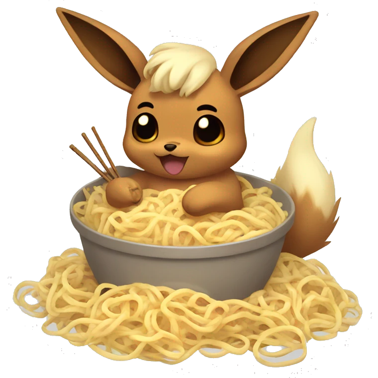 Eevee eating noodles and having a tummy ache emoji