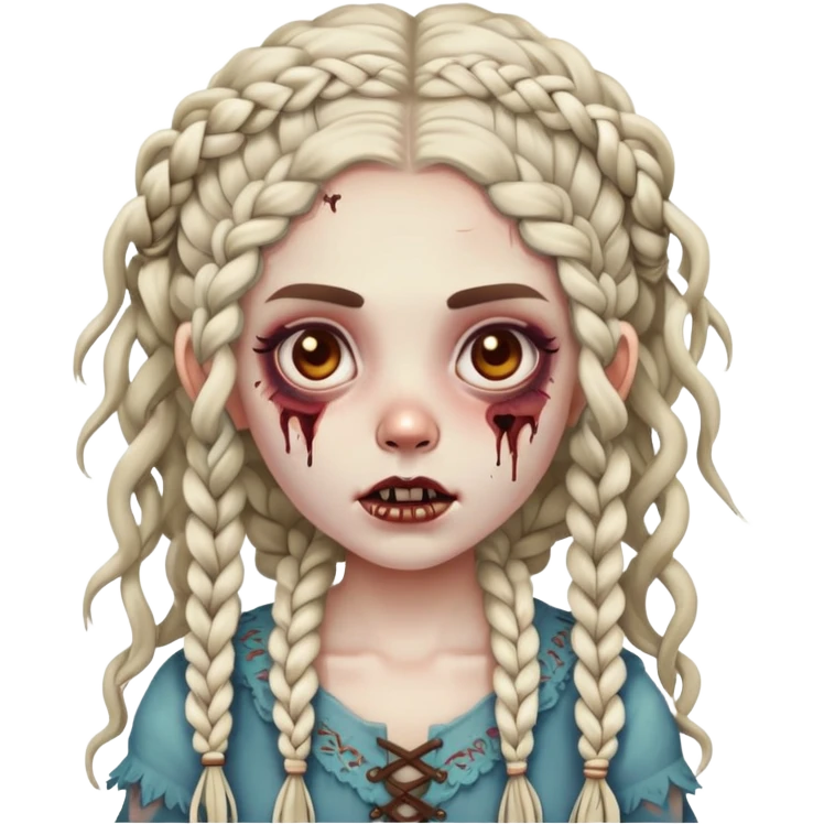 Zombie girl with knotless braids and boho curls emoji