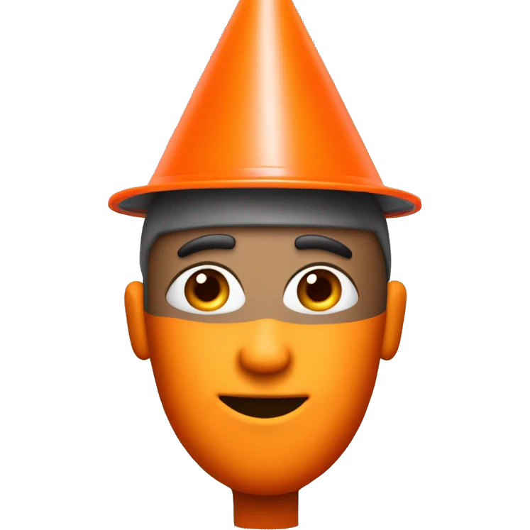 Guy with a traffic orange cone on his head and his eyes emoji