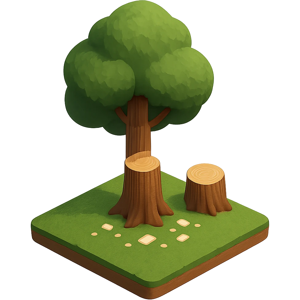 isometric partially cut down tree emoji