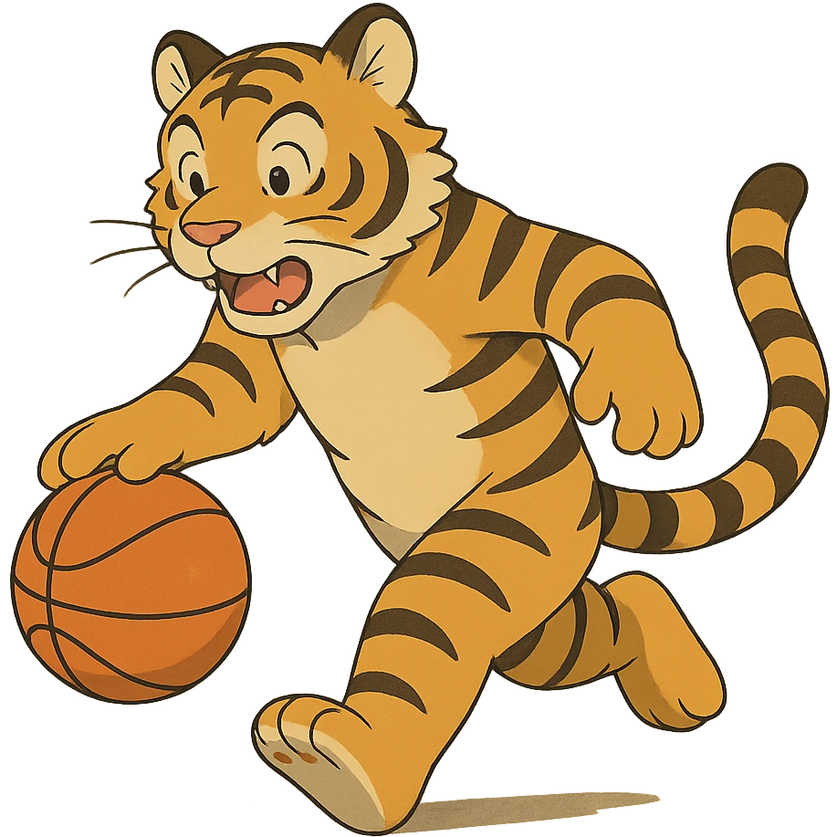 ghibli style cartoon tiger playing basketball emoji