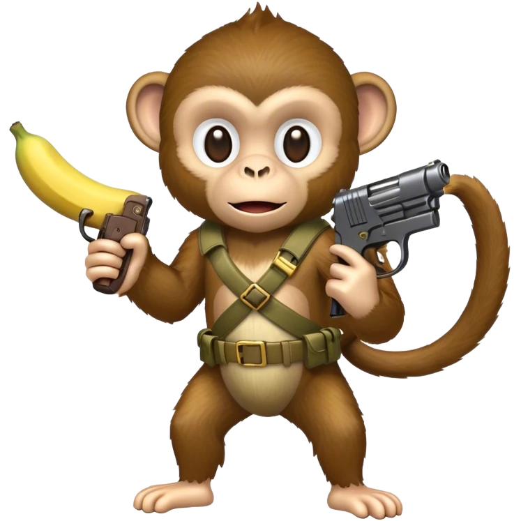Monkey holding a banana as a gun emoji