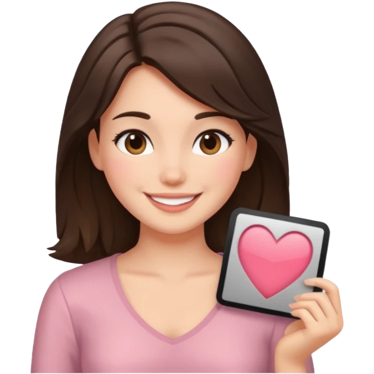 Brunette girl with chest length hair and blushh emoji