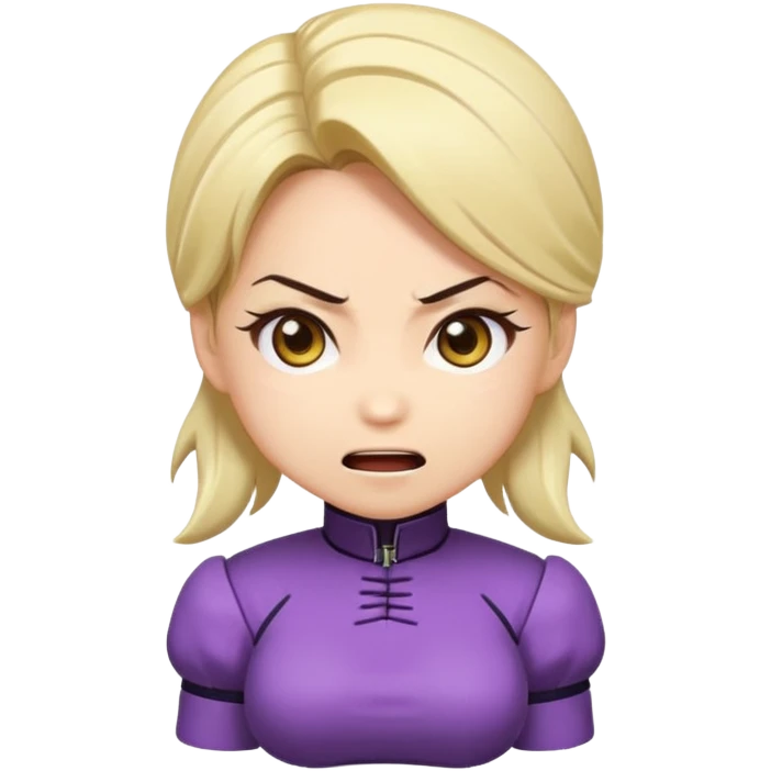 Chibi anime emoji of Nina Williams (Tekken), super-deformed proportions, big expressive eyes, minimal details, bold outlines, flat colors, cute facial expressions (smile, surprised, angry), sticker emoji style, clean background, wholesome and safe emoji