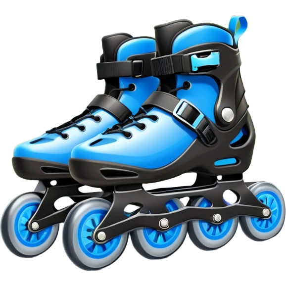An icon showing a close-up of inline rollerblades resting on smooth asphalt in a park. The background features trees, grass, and a clear sky, with the vibrant green landscape creating a serene outdoor vibe. The skates' wheels are highlighted against the pavement. Transparent background  emoji